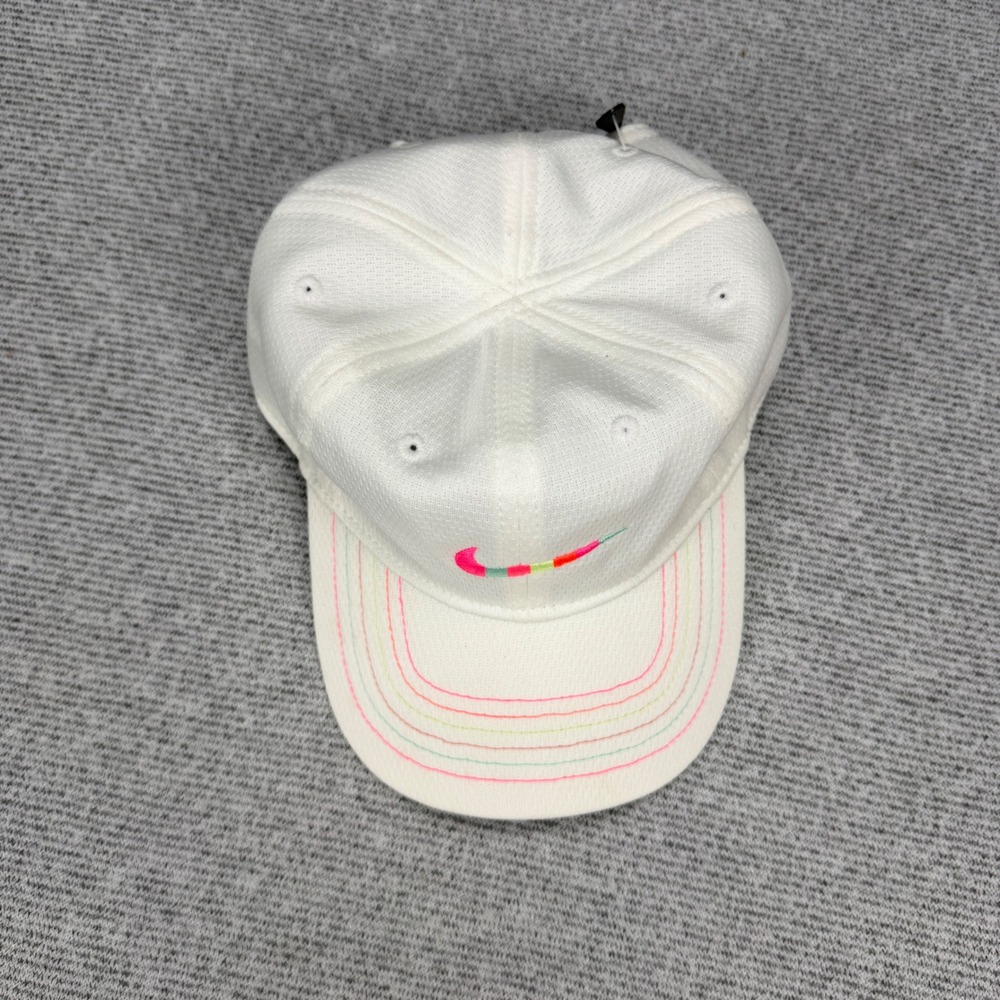 Nike Dri-FIT Toddler White Baseball Hat Multi Color Swoosh Rainbow Stitch - Picture 10 of 11